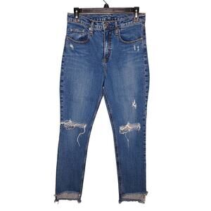 Nobody True Jean High Rise Relaxed Skinny 28 Step Up Raw Hem Fray Medium Rinse